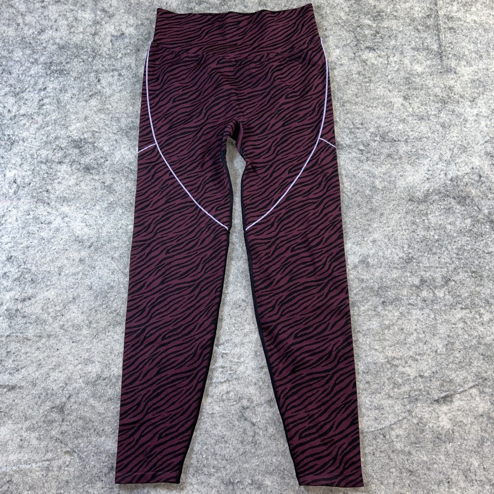 New Victoria's Secret Pink Seamless Leggings Women's Large Maroon Zebra Gym Yoga - Picture 2 of 9